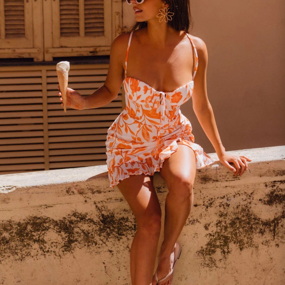 12th Tribe Orange and White Spaghetti Strap Sundress